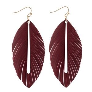 Game Day Faux Leather Feather Earrings Maroon